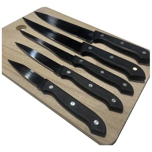 Set De Cuchillos 6 Piezas Con Tabla De Madera Negro — imagen 1 de 4