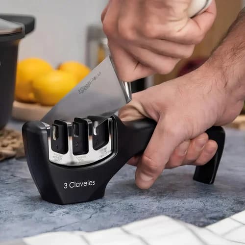 Afilador De Cuchillos Manual 3 Claveles Antideslizante 20 Cm — imagen 2 de 8