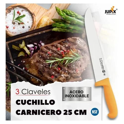 Cuchillo Carnicero Angosto 3 Claveles Acero Inoxidable 25 Cm — imagen 3 de 7