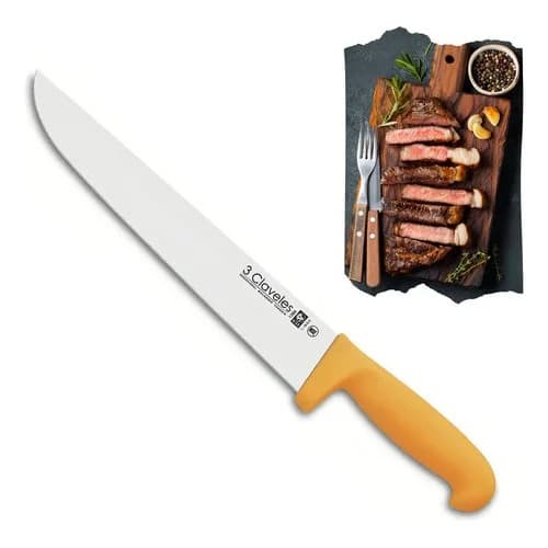 Cuchillo Carnicero Angosto 3 Claveles Acero Inoxidable 25 Cm — imagen 2 de 7