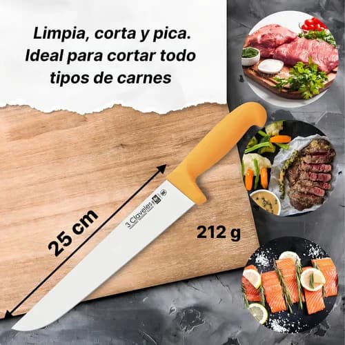 Cuchillo Carnicero Angosto 3 Claveles Acero Inoxidable 25 Cm — imagen 4 de 7