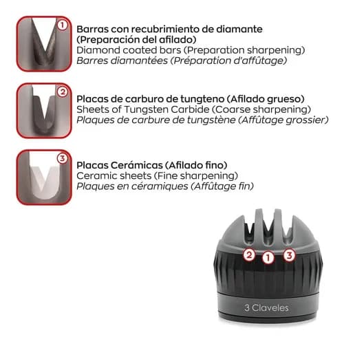 Afilador De Cuchillos 3 Claveles Con Ventosa — imagen 4 de 9