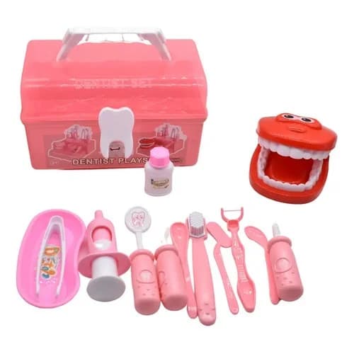 Set De Dentista Infantil Juguete 15 Piezas En Caja Rosado — imagen 1 de 4