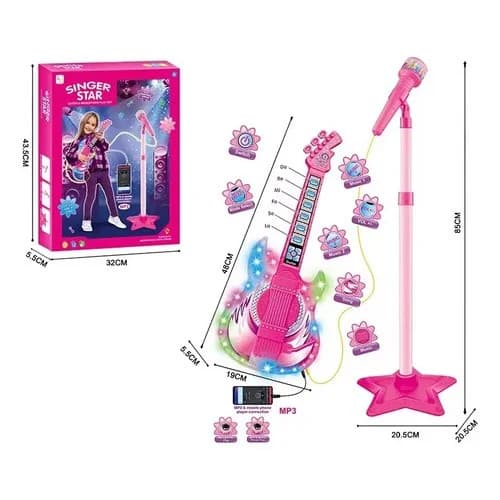 Micrófono De Pie Con Guitarra Eléctrica Juguete Infantil — imagen 6 de 8