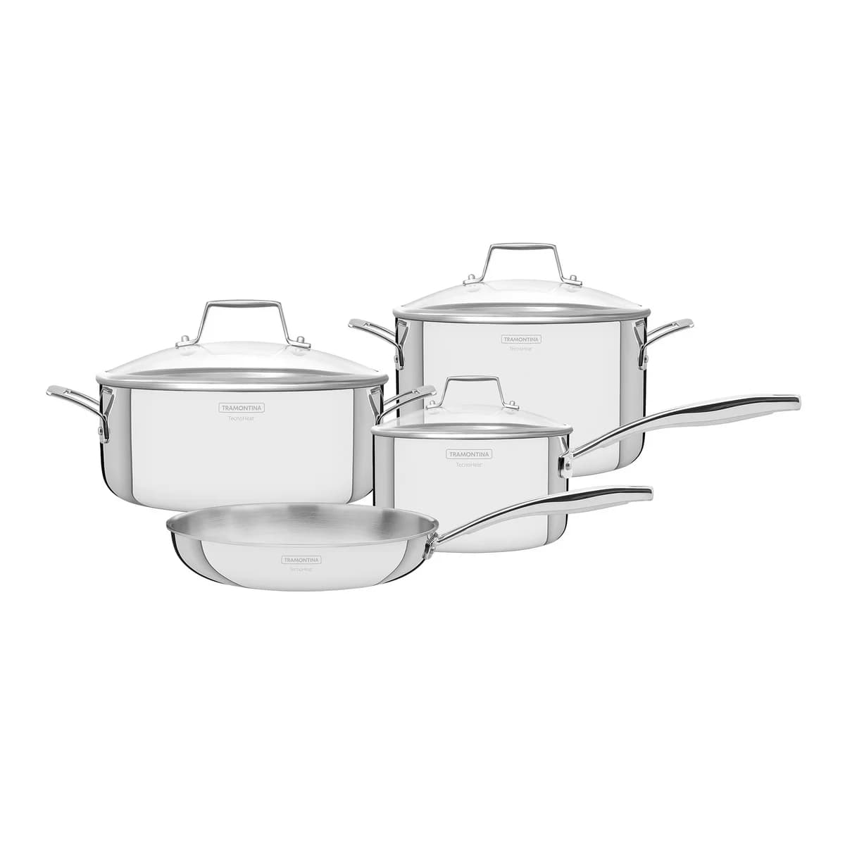 Batería de Cocina Tramontina Grano Glass 4 Piezas Acero Inoxidable Triple Fondo con Tapas de Vidrio — Apta Inducción — imagen 1 de 8