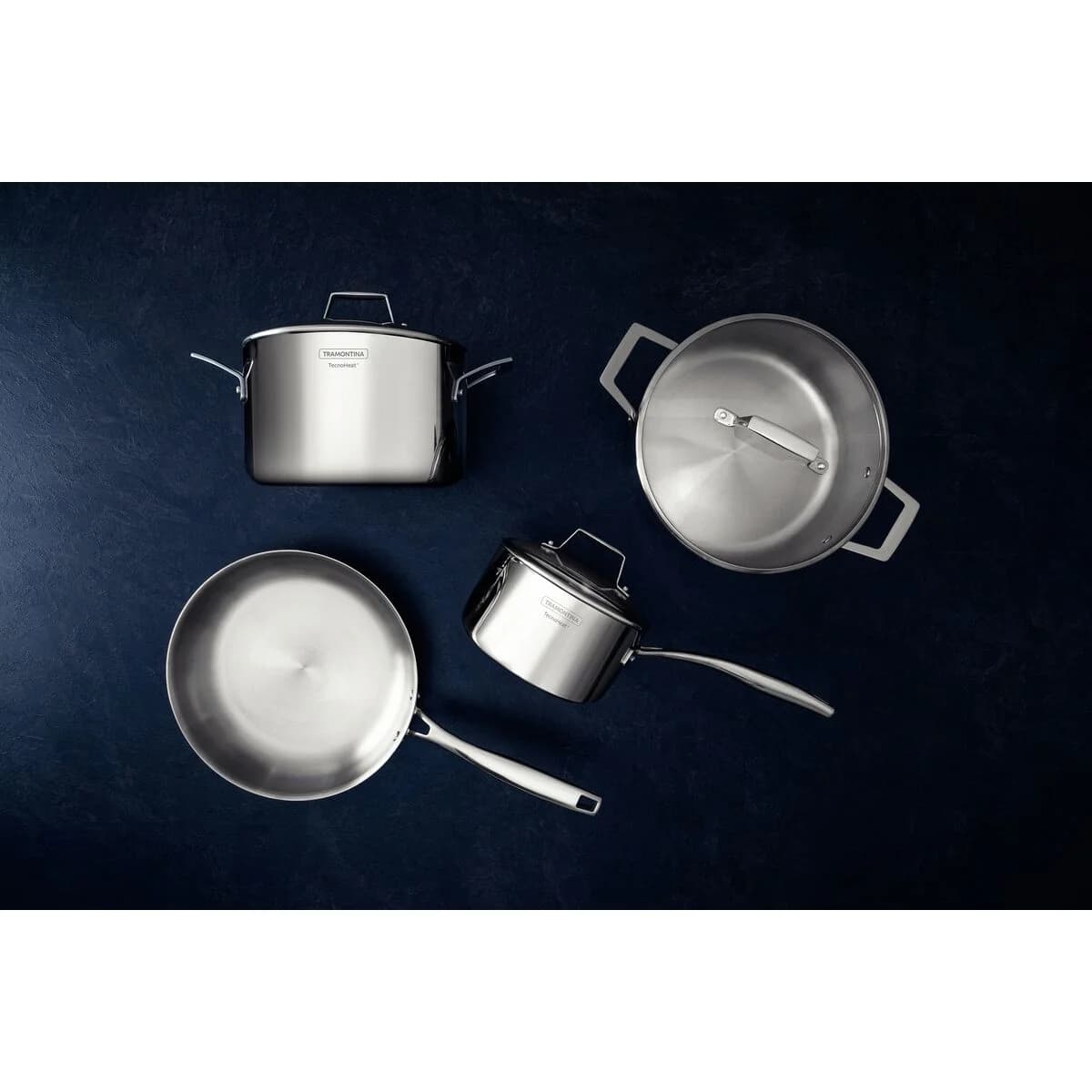 Batería de Cocina Tramontina Grano Glass 4 Piezas Acero Inoxidable Triple Fondo con Tapas de Vidrio — Apta Inducción — imagen 5 de 8