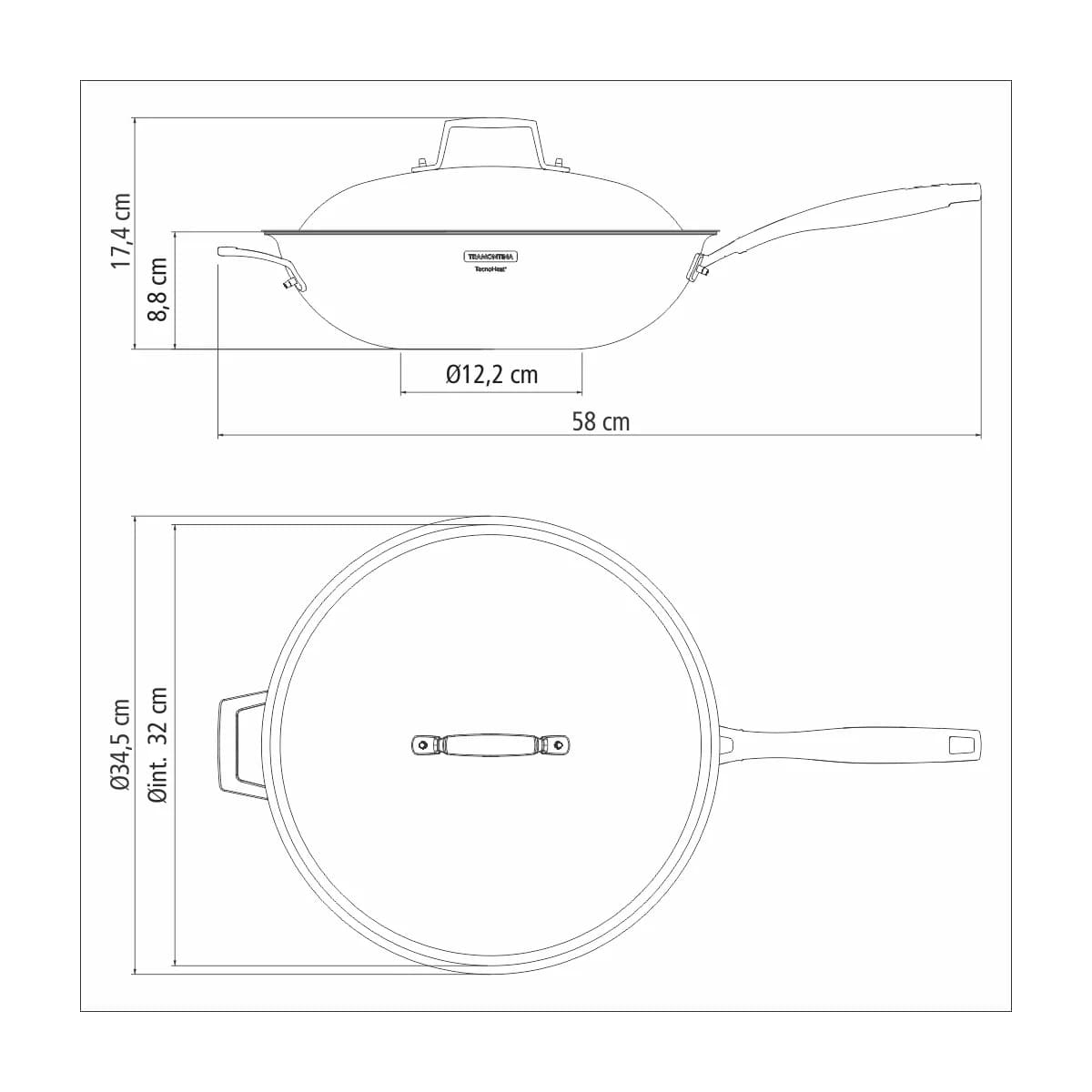 Wok Tramontina Grano Cuerpo Triple 32 cm 5,2 L Acero Inoxidable con Tapa — Apto Inducción — imagen 3 de 5