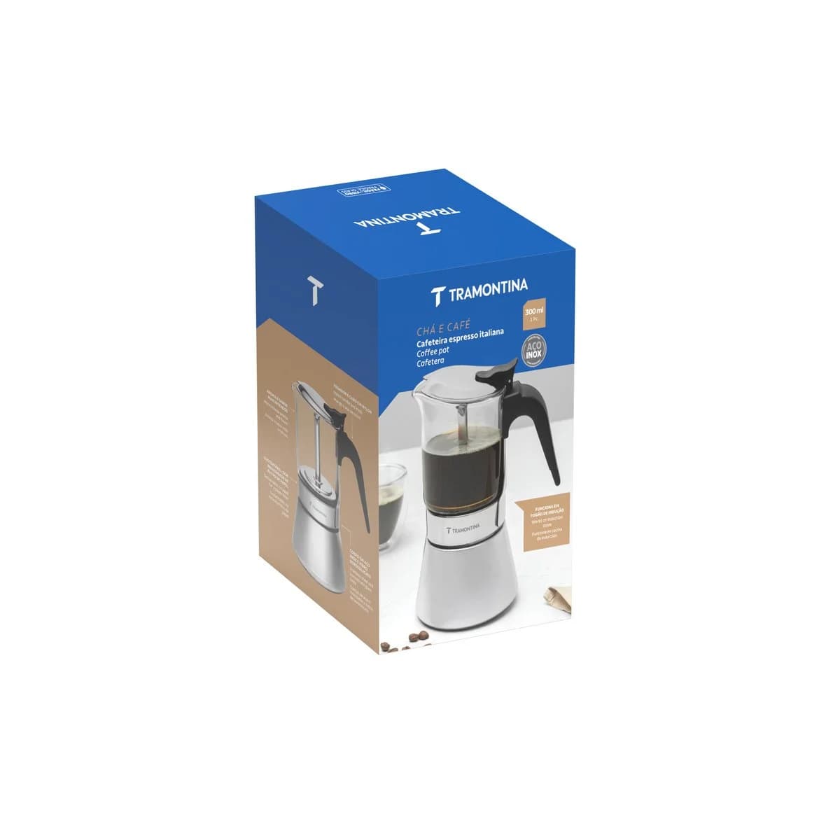 Cafetera Tramontina Acero Inox Vidrio de Borosilicato 300 ml — imagen 2 de 5