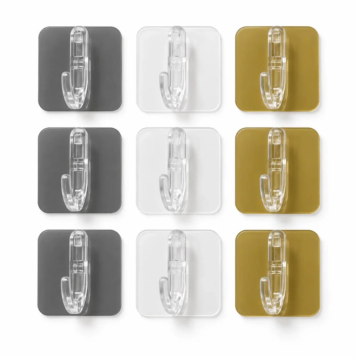 Set 9 Ganchos Adhesivos Acrílicos en 3 Colores