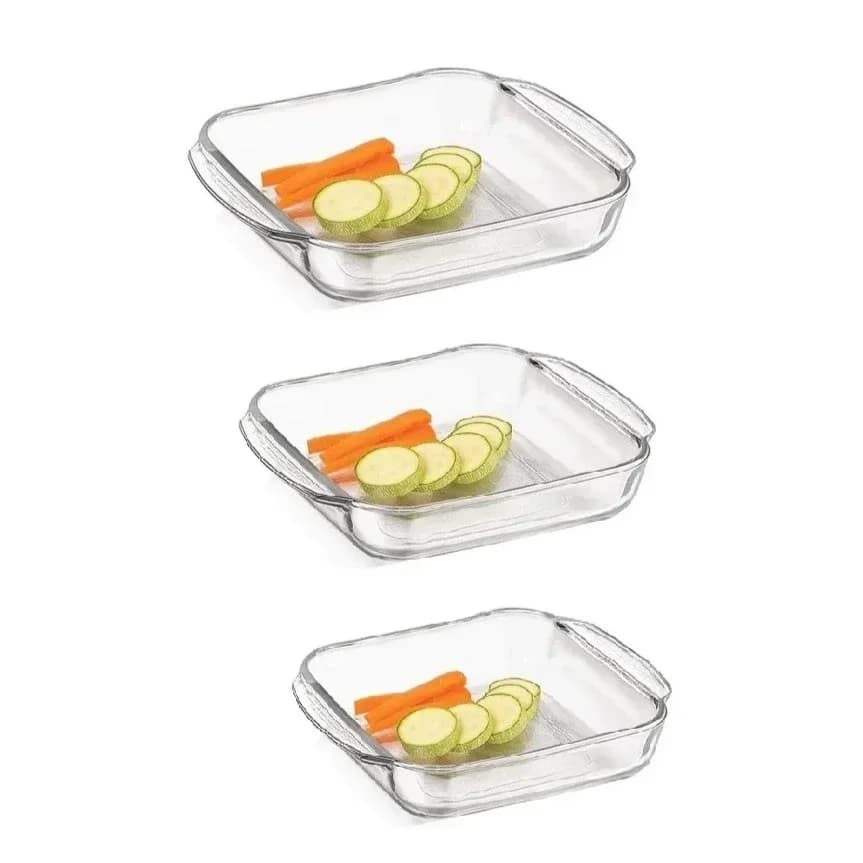 Set 3 Asaderas Cuadradas de Vidrio para Horno