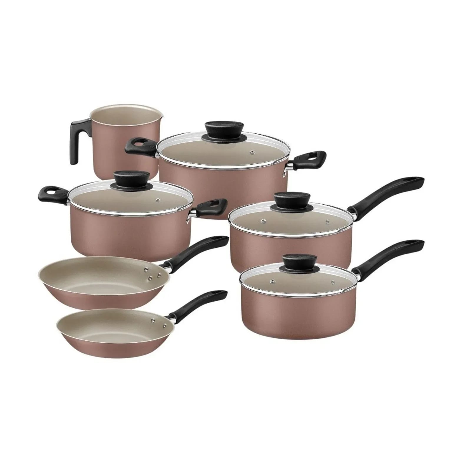Batería de cocina antiadherente mocaccino Tramontina Linz 7 piezas