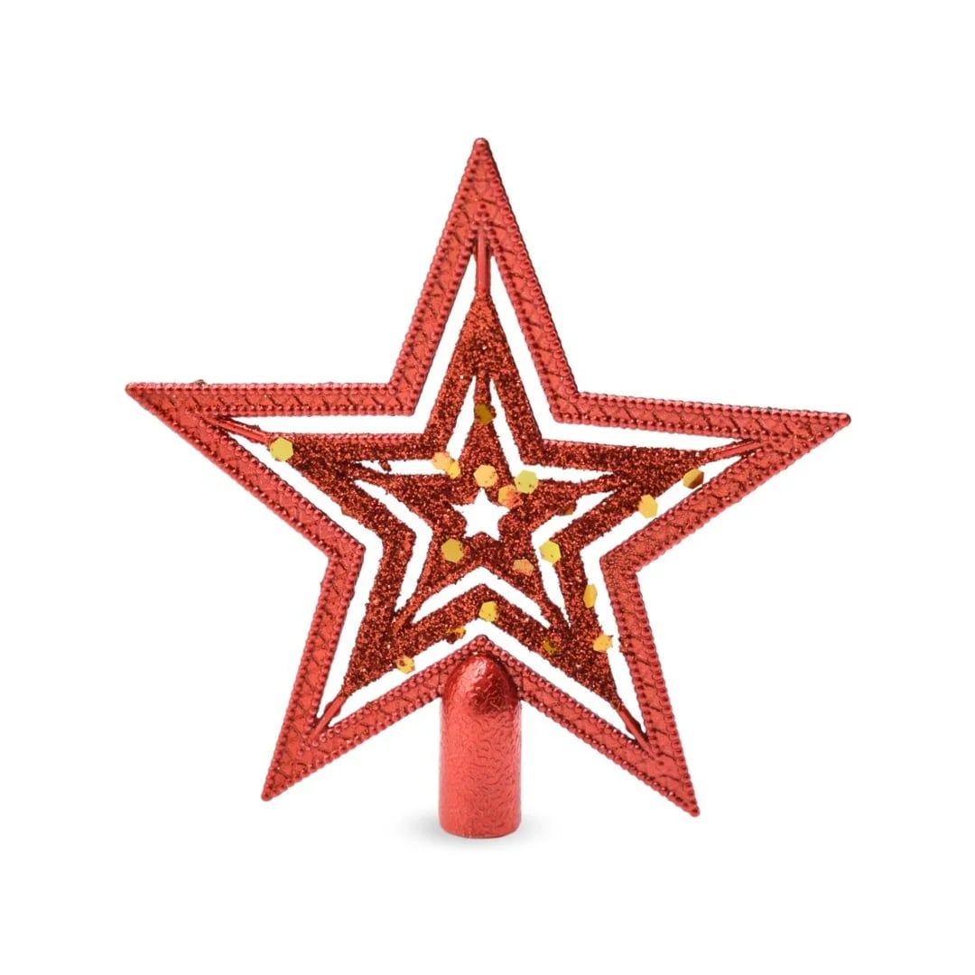 Punta estrella para árbol de Navidad roja 10 cm