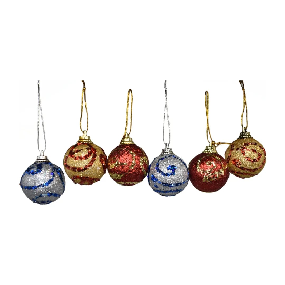 Bolas de Navidad con glitter 4 cm — Pack x 6