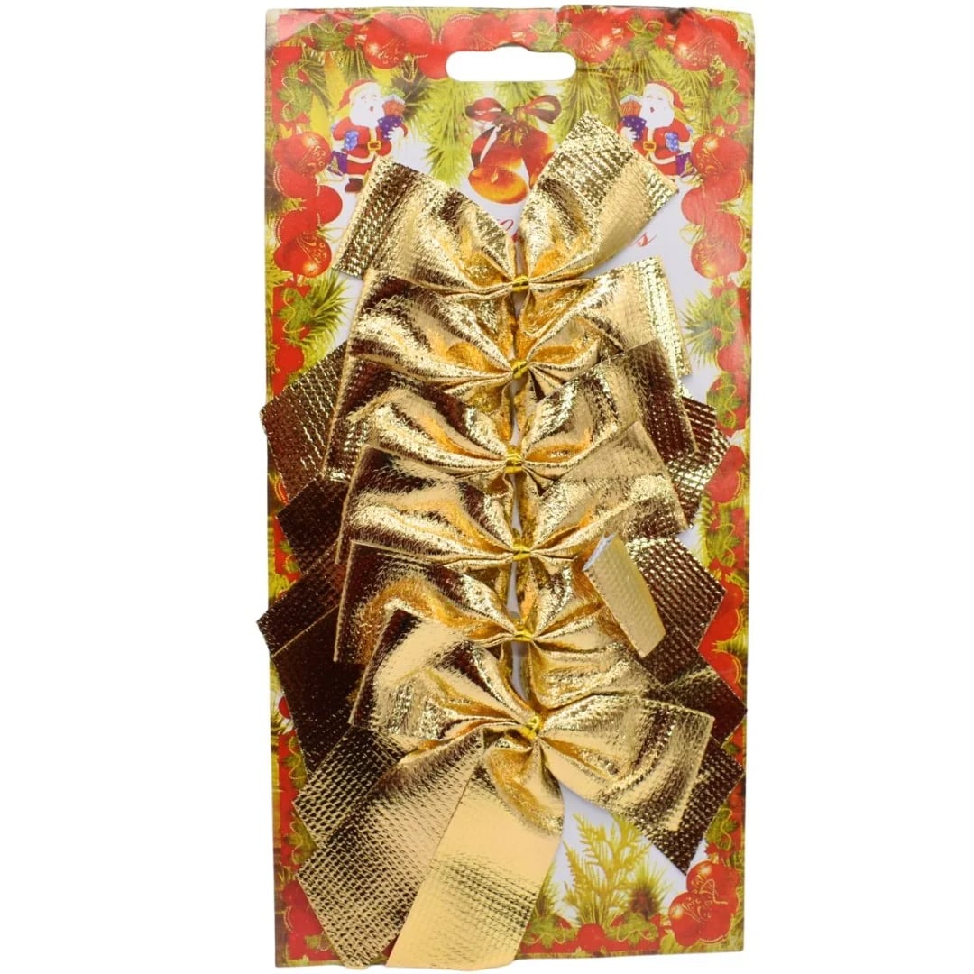 Moñas navideñas 9 × 8 cm dorado — Pack x 6