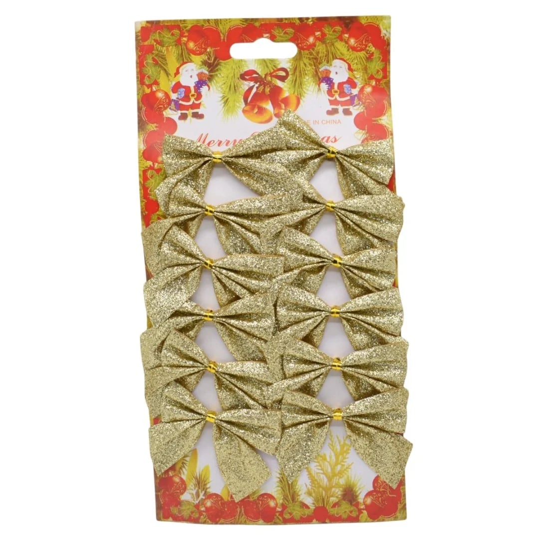 Moñas navideñas 6 × 4,5 cm dorado — Pack x 12