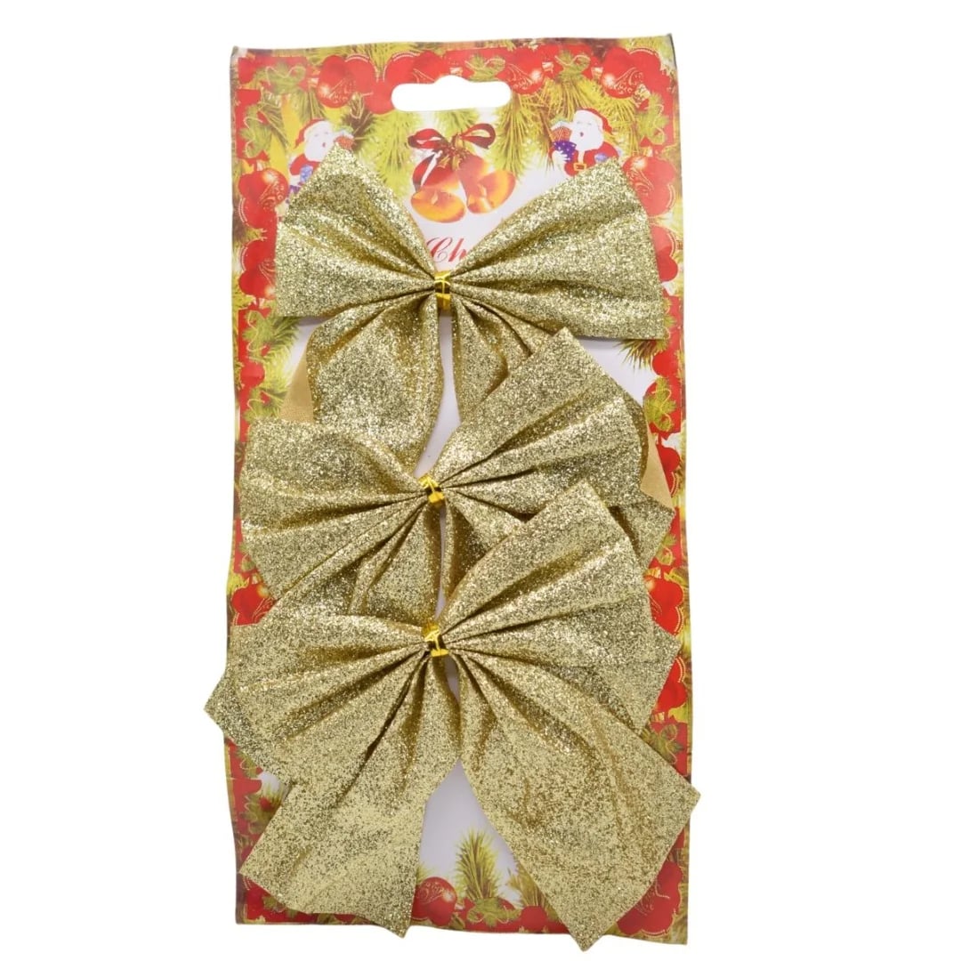 Moñas navideñas 10 × 12 cm. Dorado — Pack x 3
