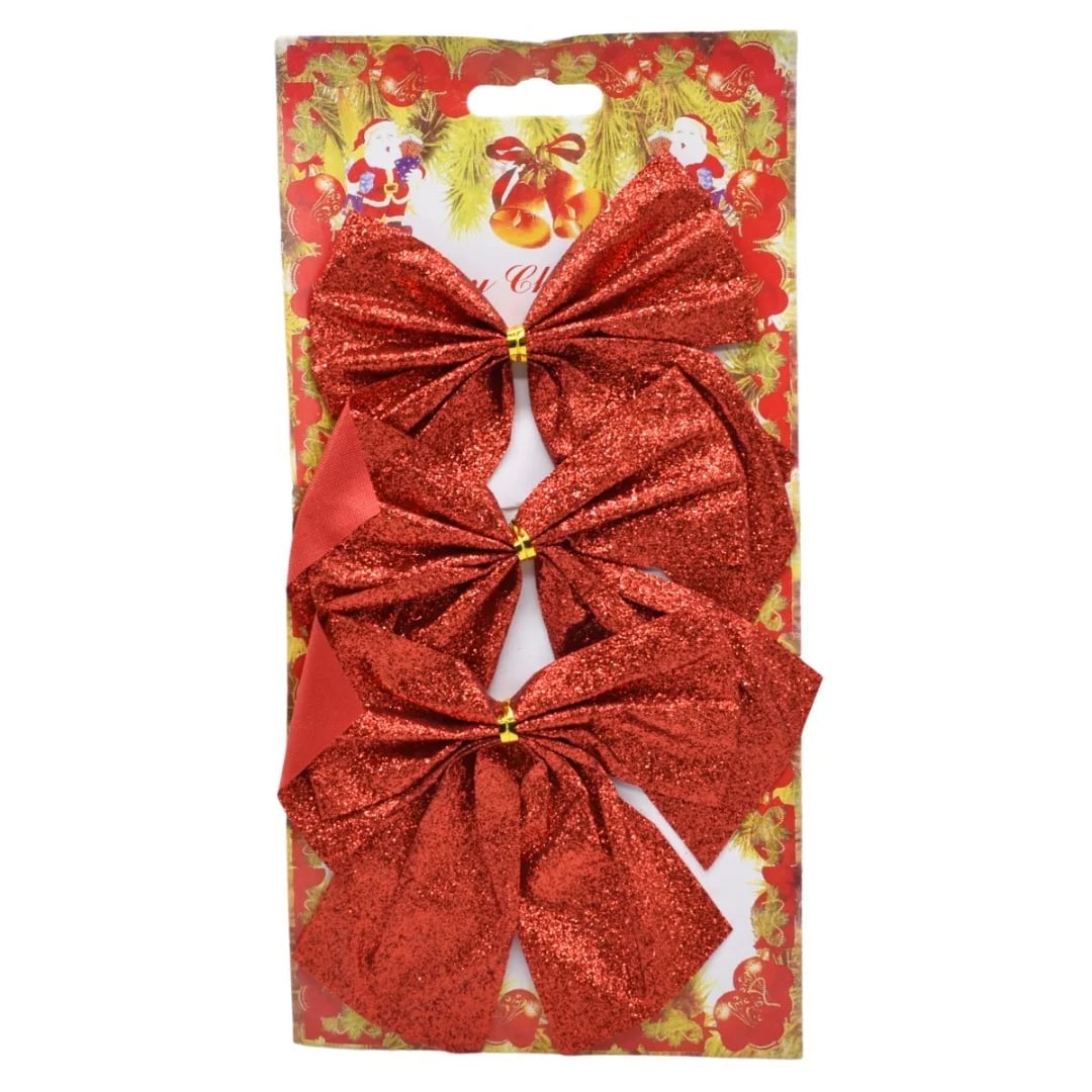 Moñas navideñas 10 × 12 cm. Rojo — Pack x 3