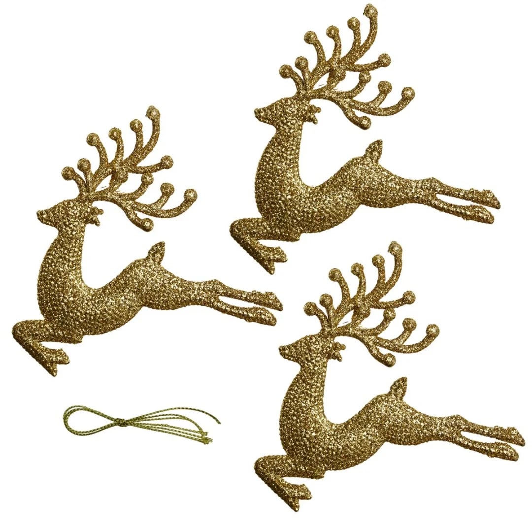 Adorno de Navidad colgante con brillos x 3 dorado
