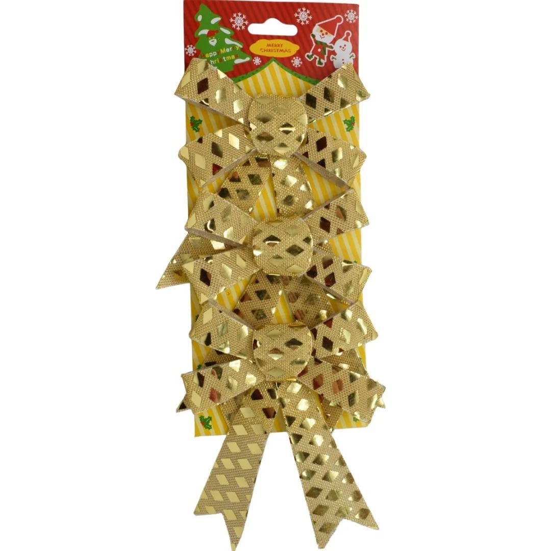 Moñas navideñas 12 × 9 cm dorado — Pack x 3