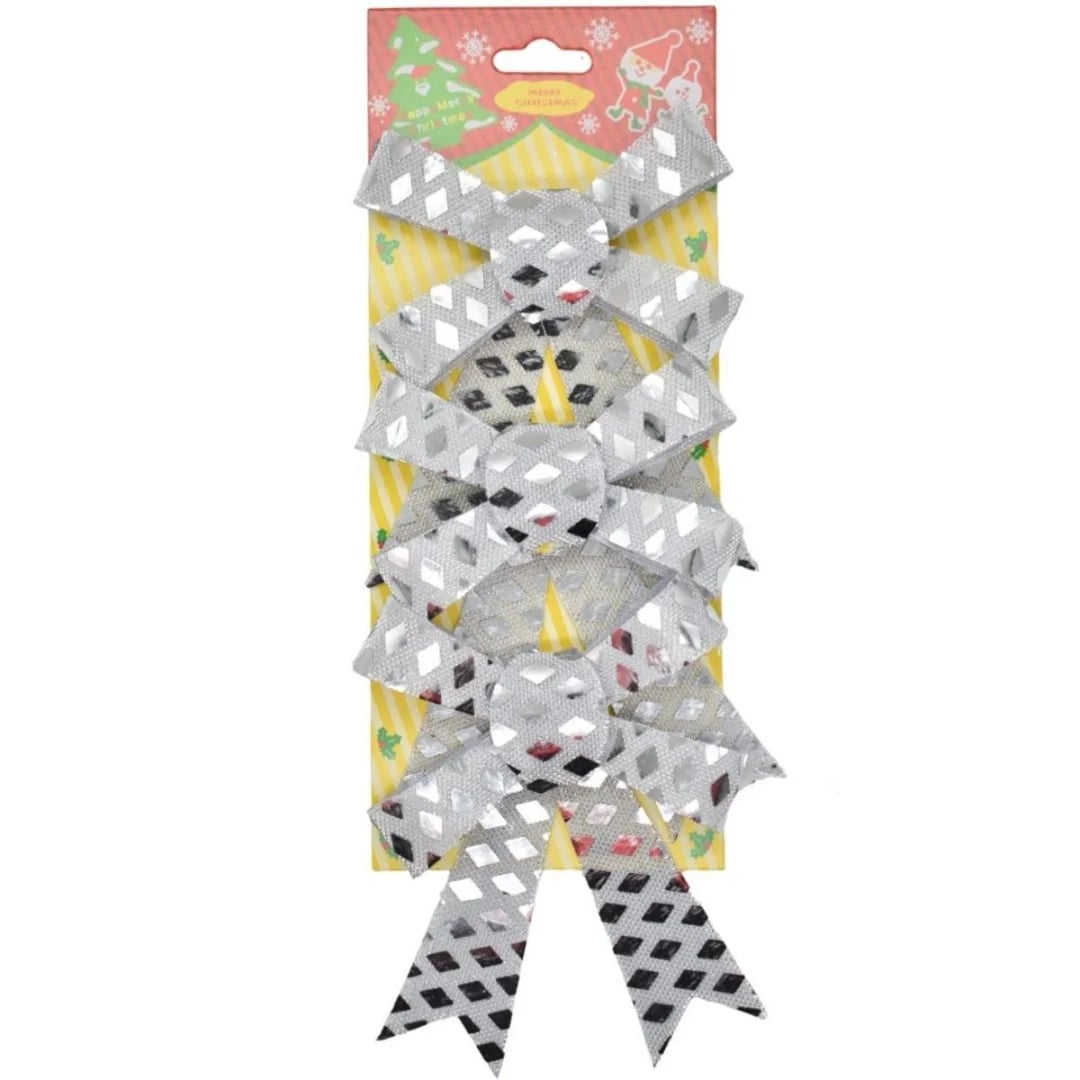 Moñas navideñas 12 × 9 cm plateado — Pack x 3