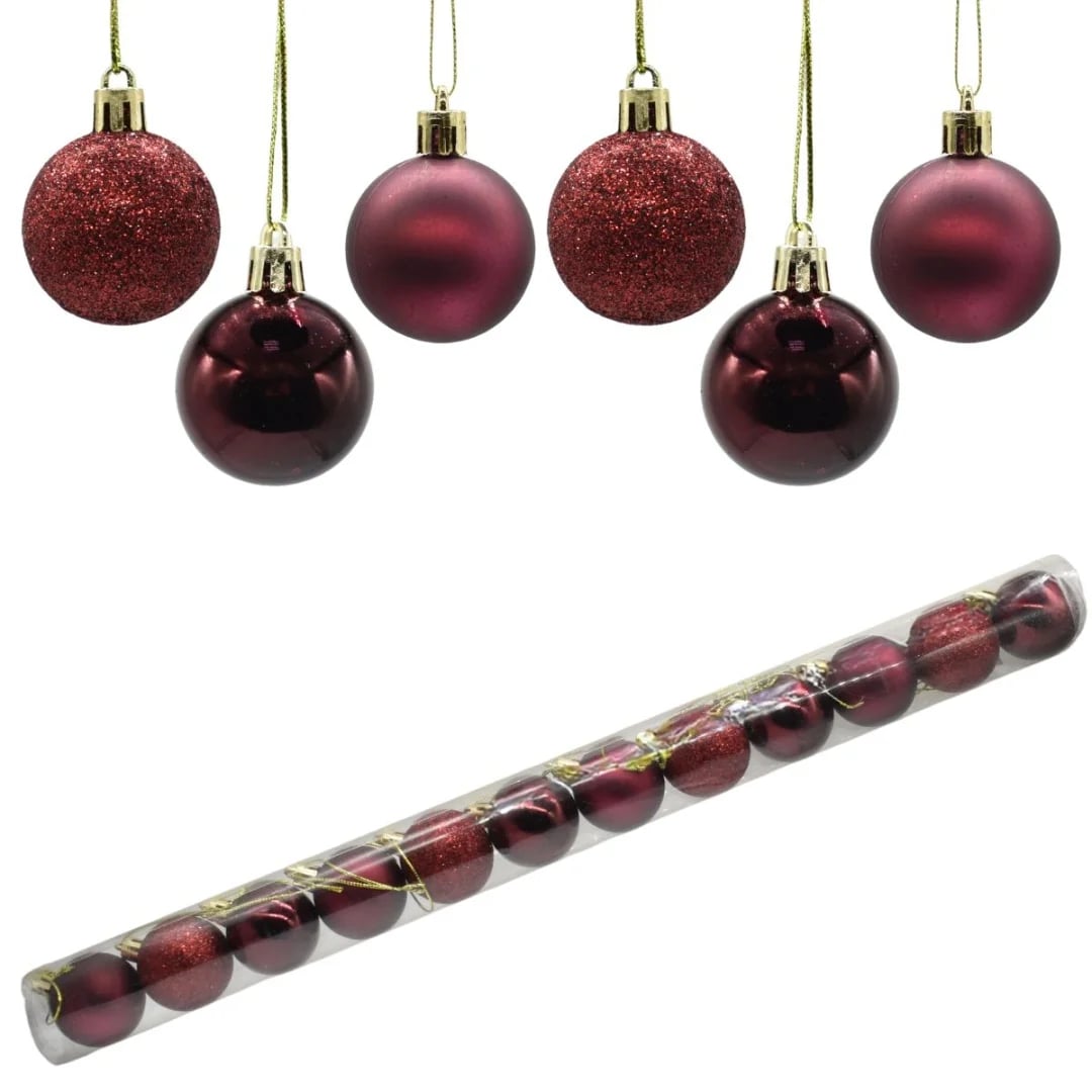 Bolas de Navidad 6 cm bordó — Pack x 12