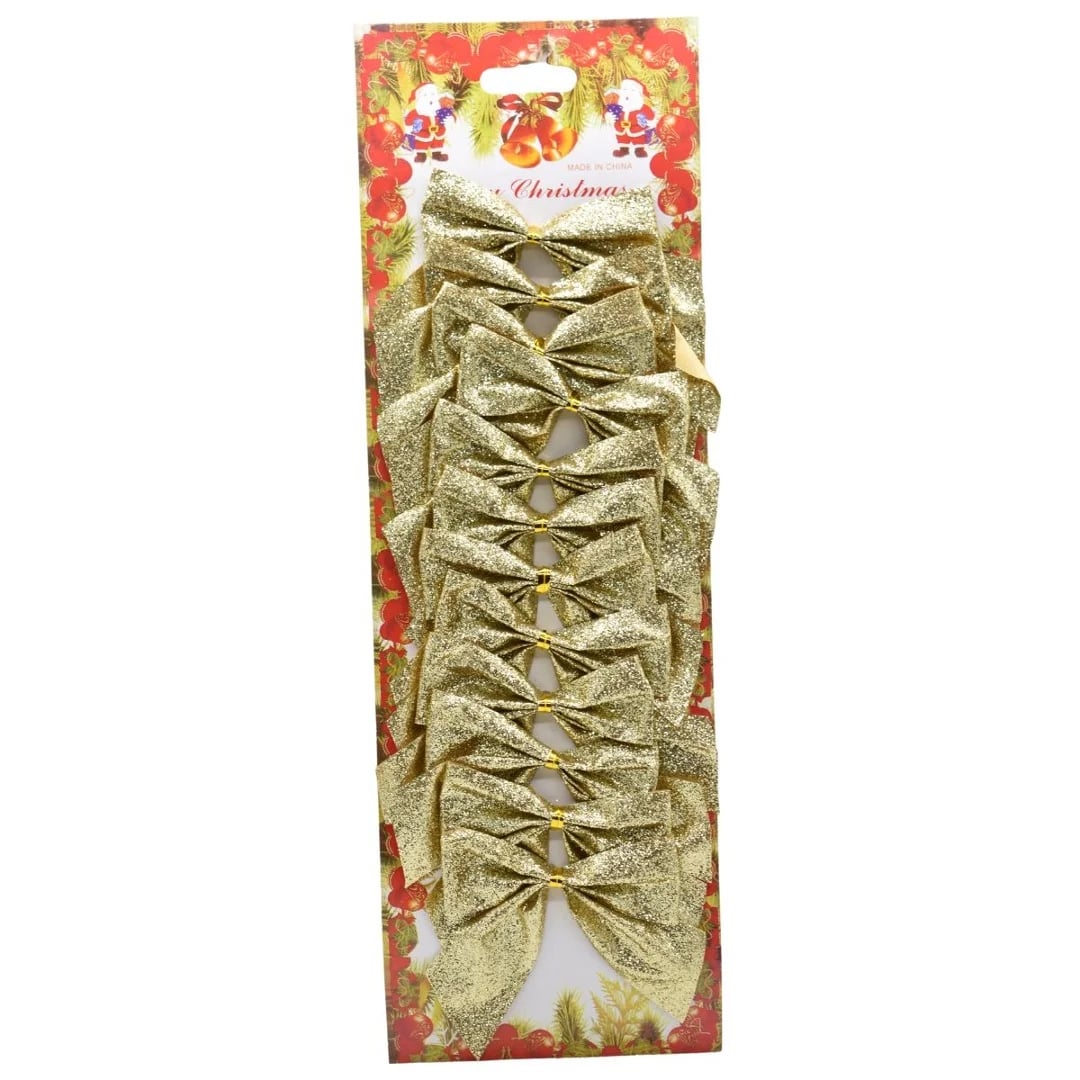Moñas navideñas 8 × 7 cm dorado — Pack x 12