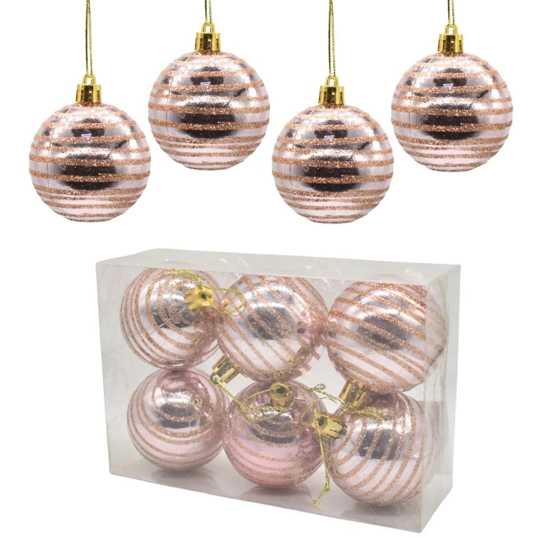 Bolas de Navidad 6 cm rosa gold — Pack x 6