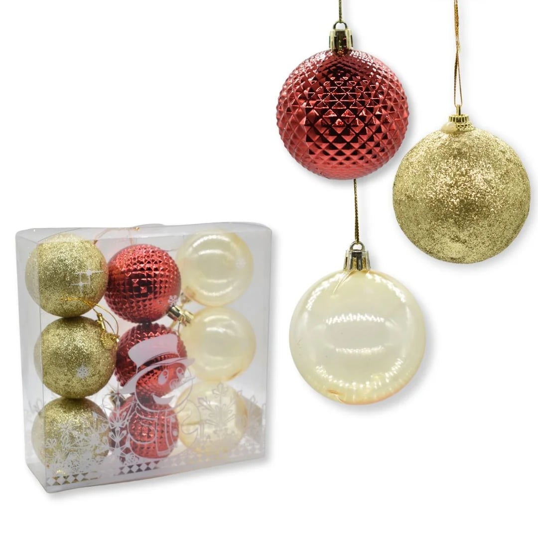 Bolas de Navidad rojo y dorado 6 cm — Pack x 6