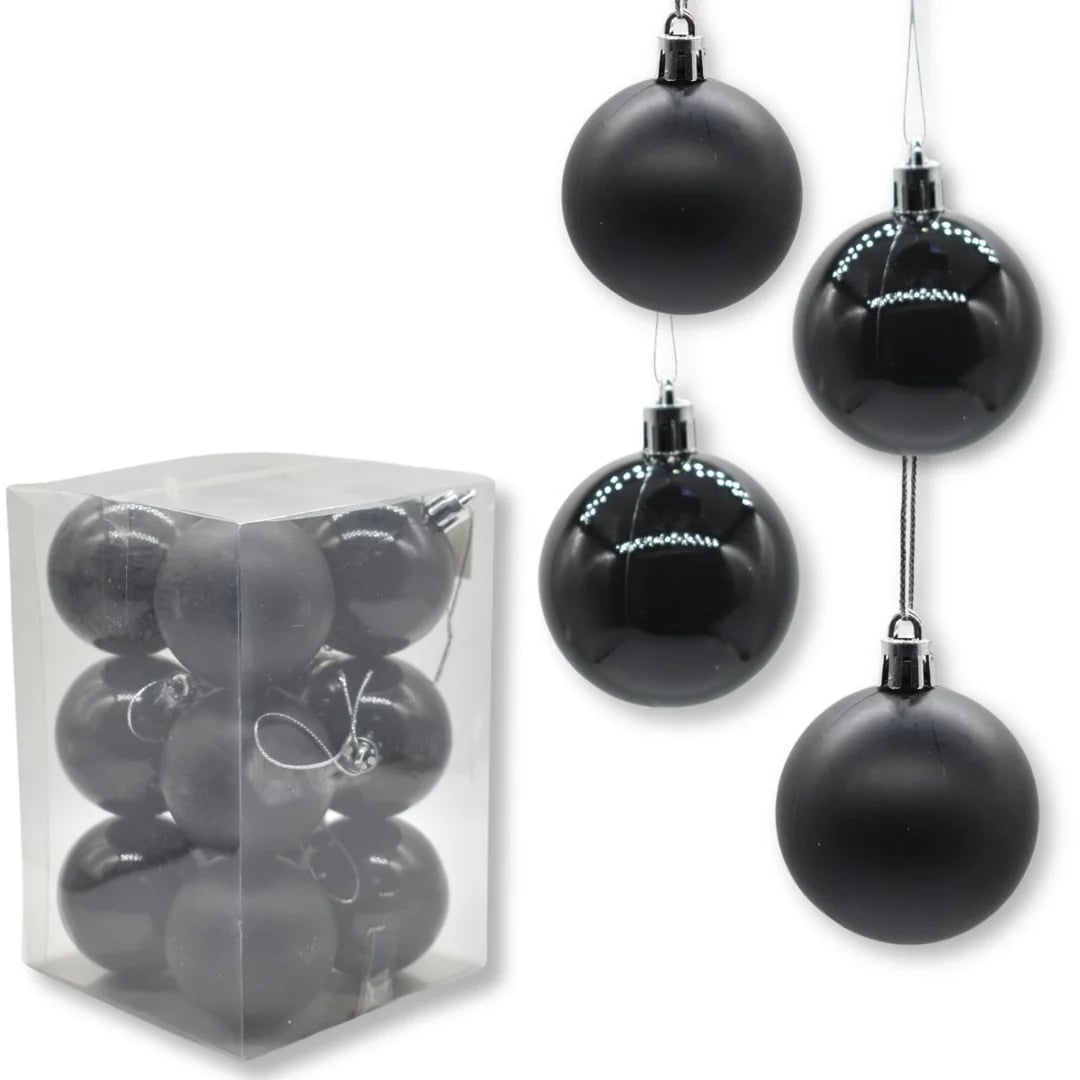 Bolas de Navidad negras 4,5 cm — Pack x 12