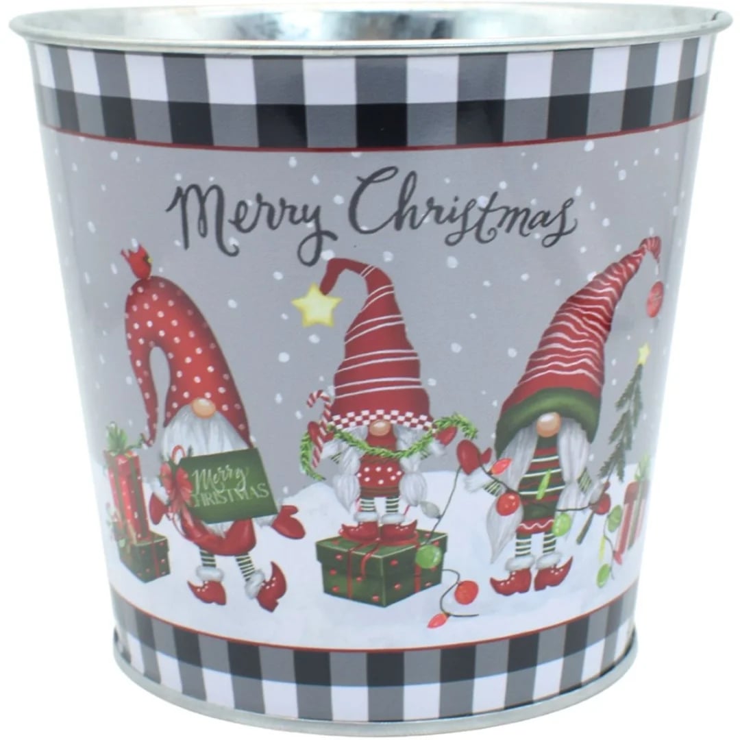 Maceta de metal con diseño navideño 12 × 13 cm