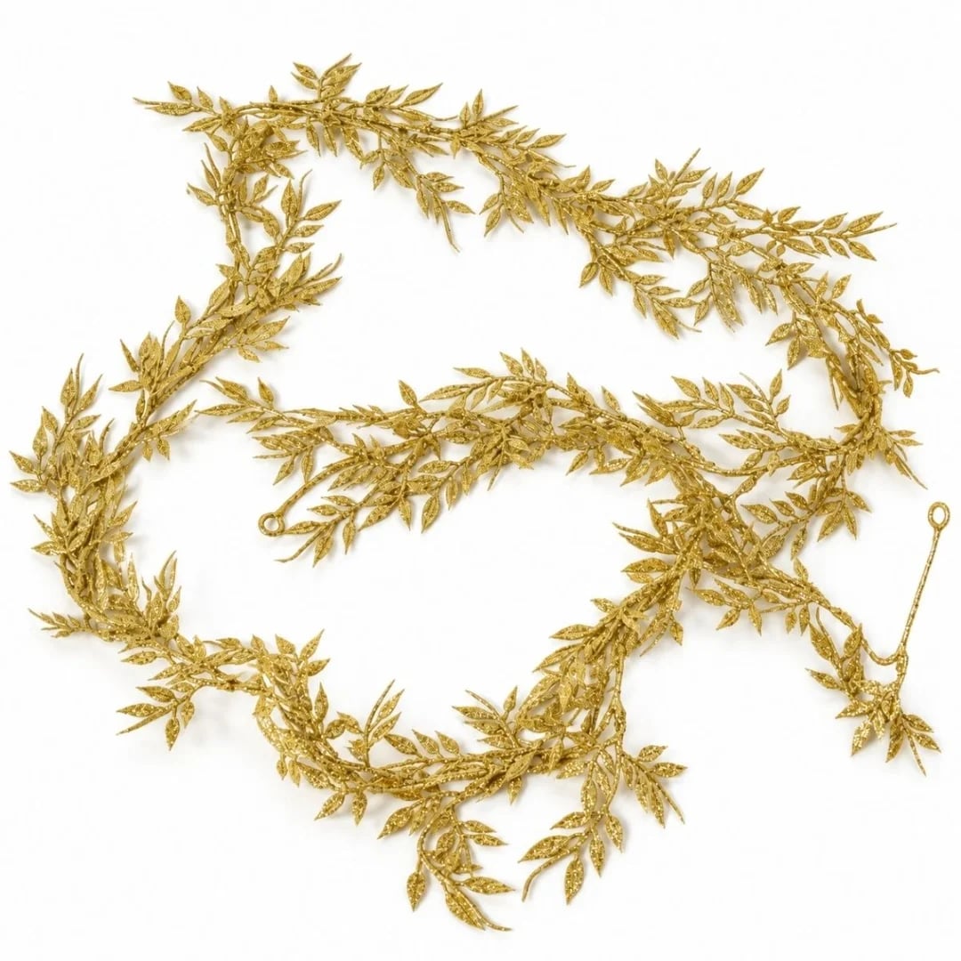 Guirnalda Navideña dorada con hojas 170 cm