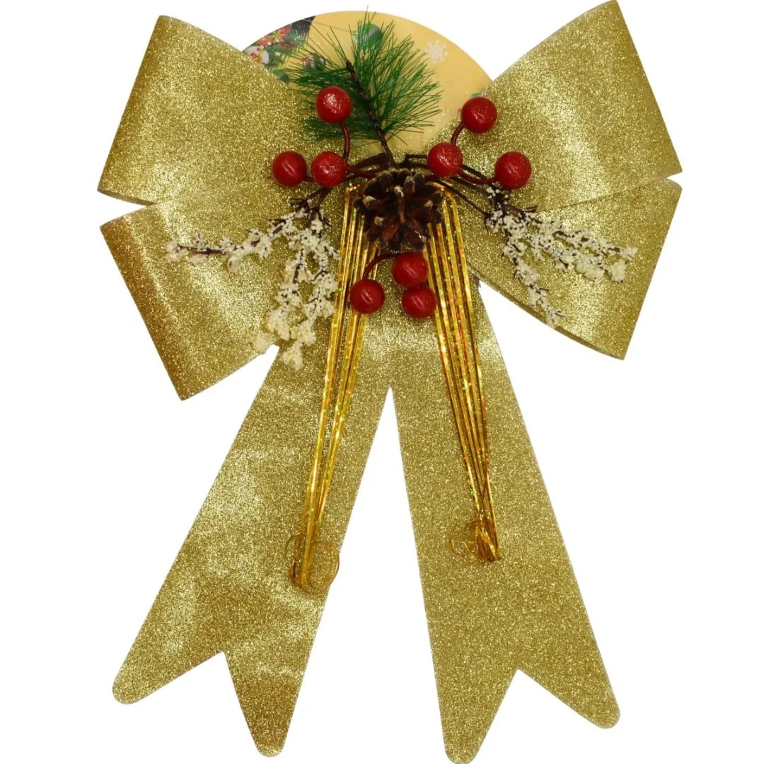 Adorno de Navidad moña dorada 23 × 31 cm