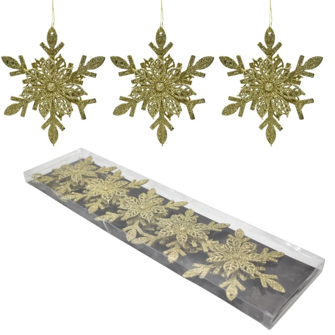 Adorno de Navidad flores colgantes. Dorado — Pack x 5