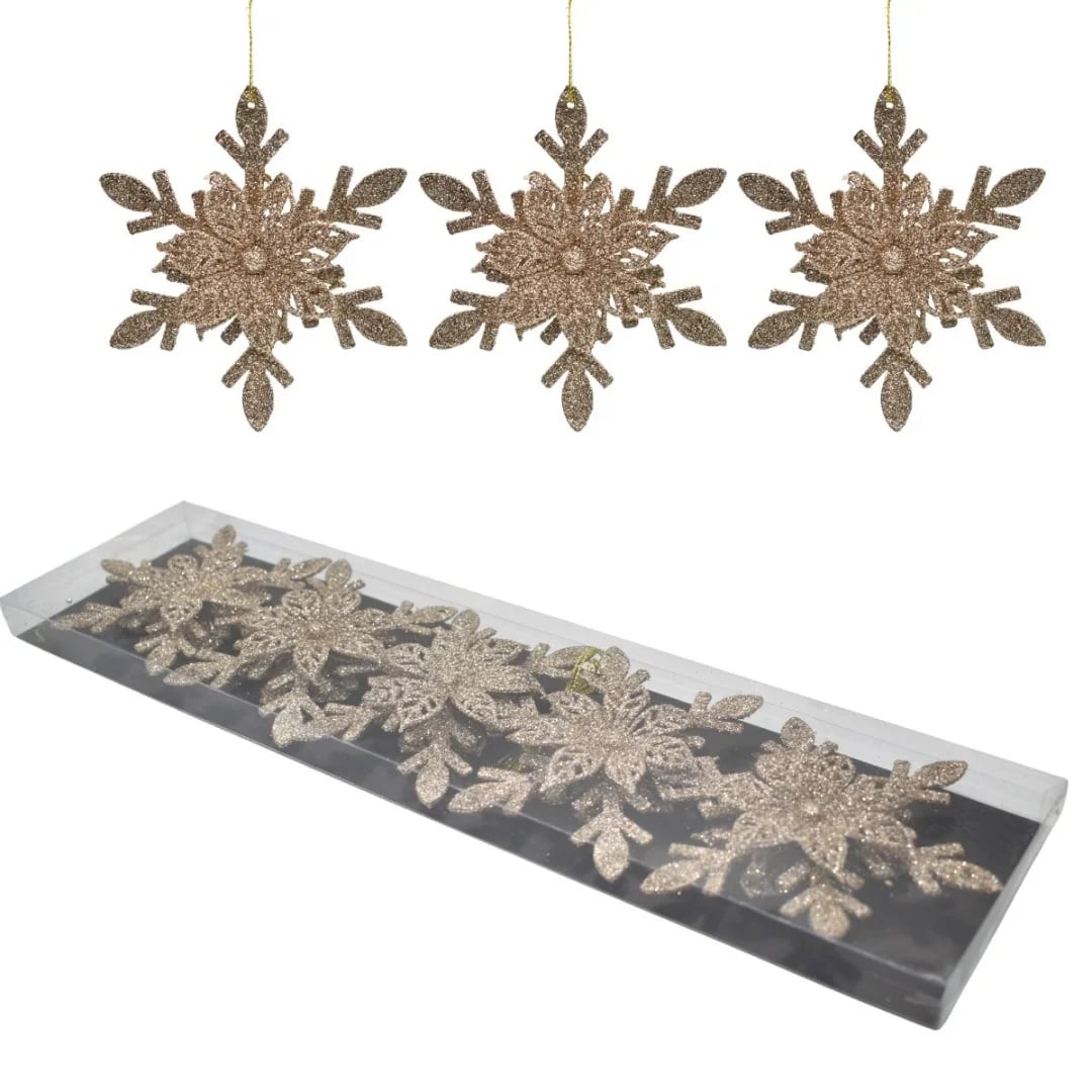 Adorno de Navidad flores colgantes. Champagne — Pack x 5