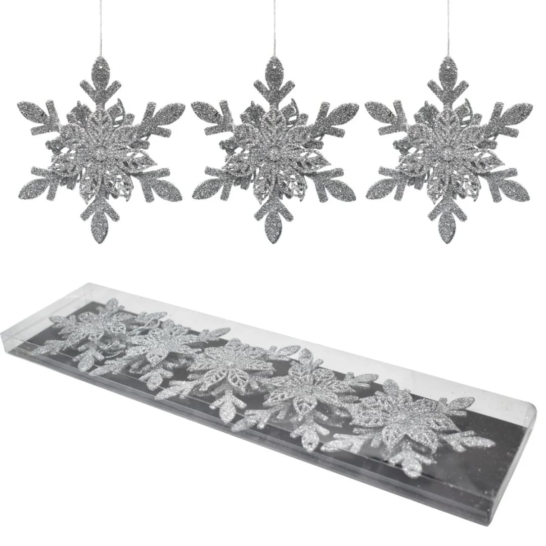 Adorno de Navidad flores colgantes. Plateado — Pack x 5