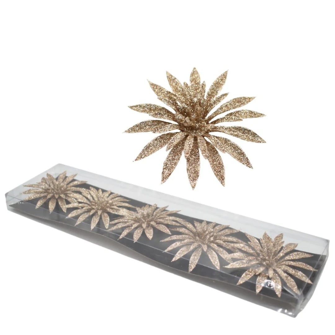 Flor navideña champagne con clip 10 cm — Pack x 5
