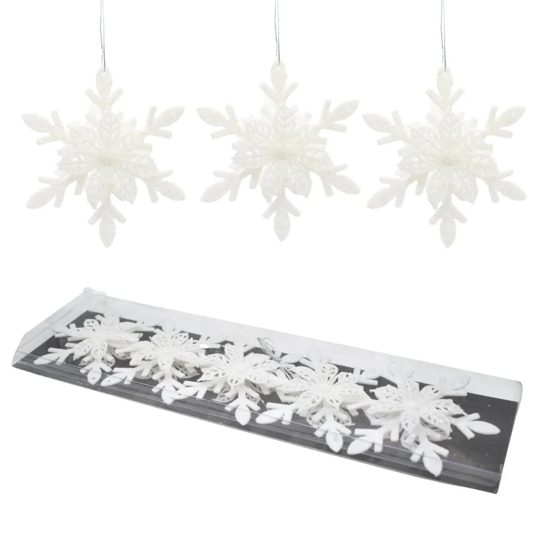 Adorno de Navidad flores colgantes. Blanco — Pack x 5