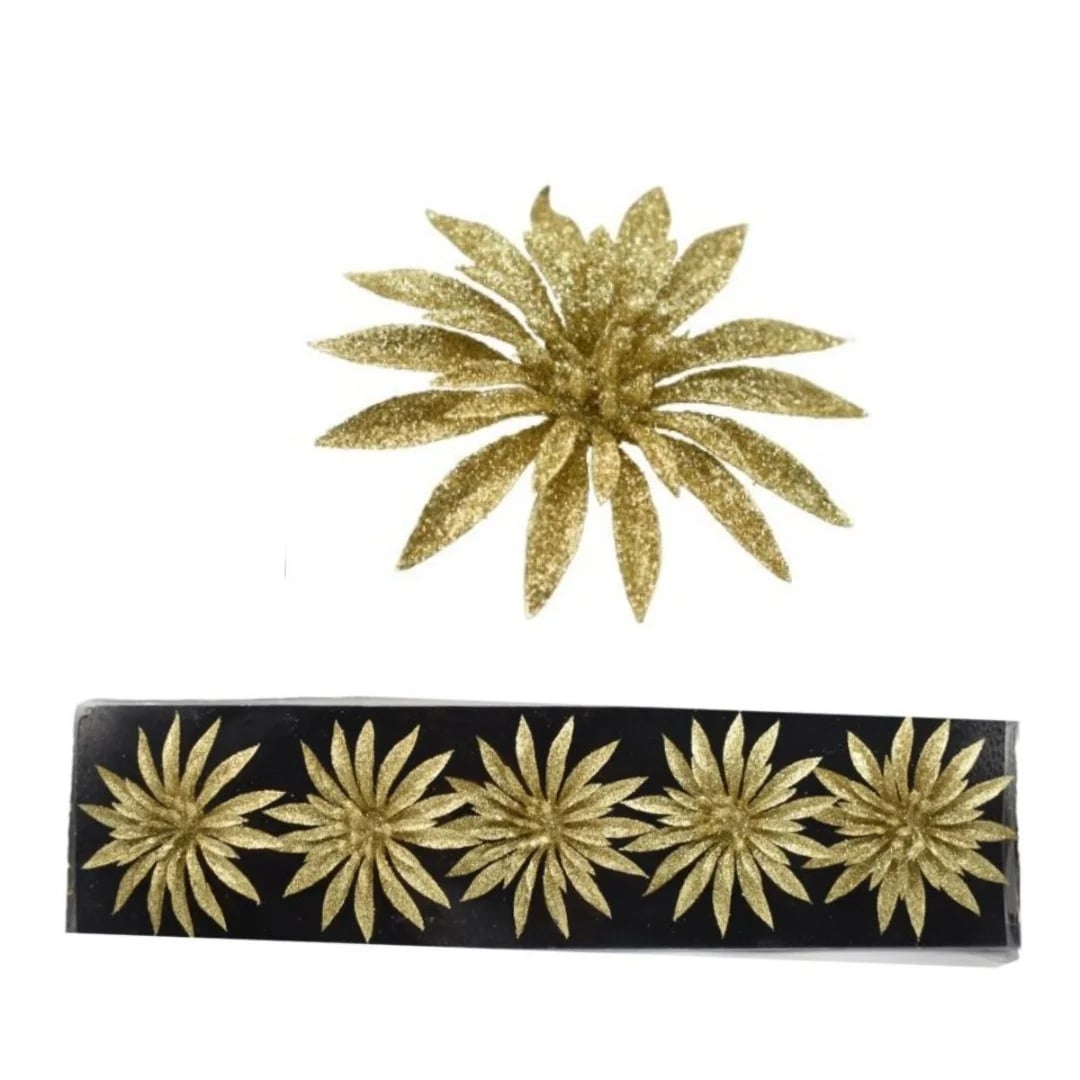Adorno de Navidad flores con prendedor. Dorado — Pack x 5