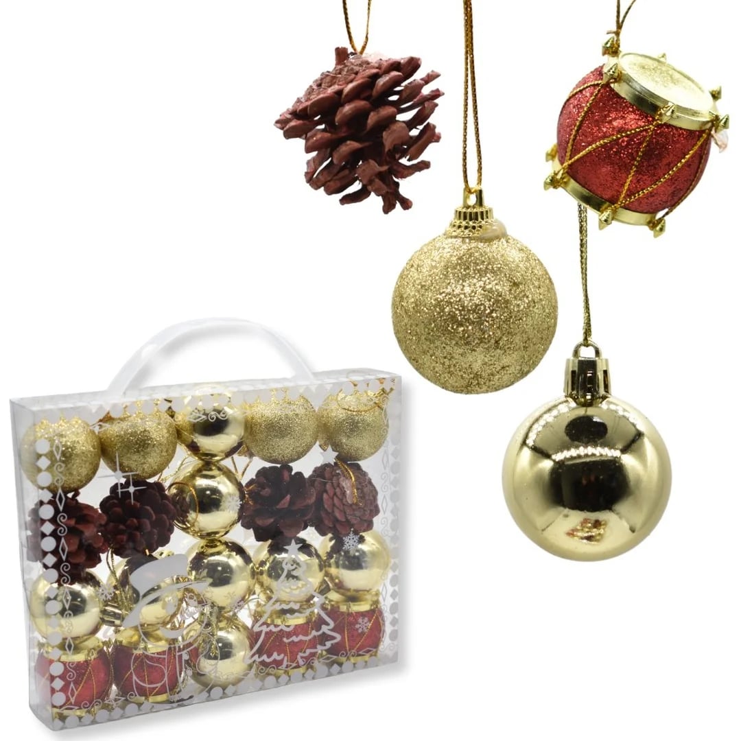 Bolas y adornos de Navidad dorado y rojo 4 cm — Pack x 20