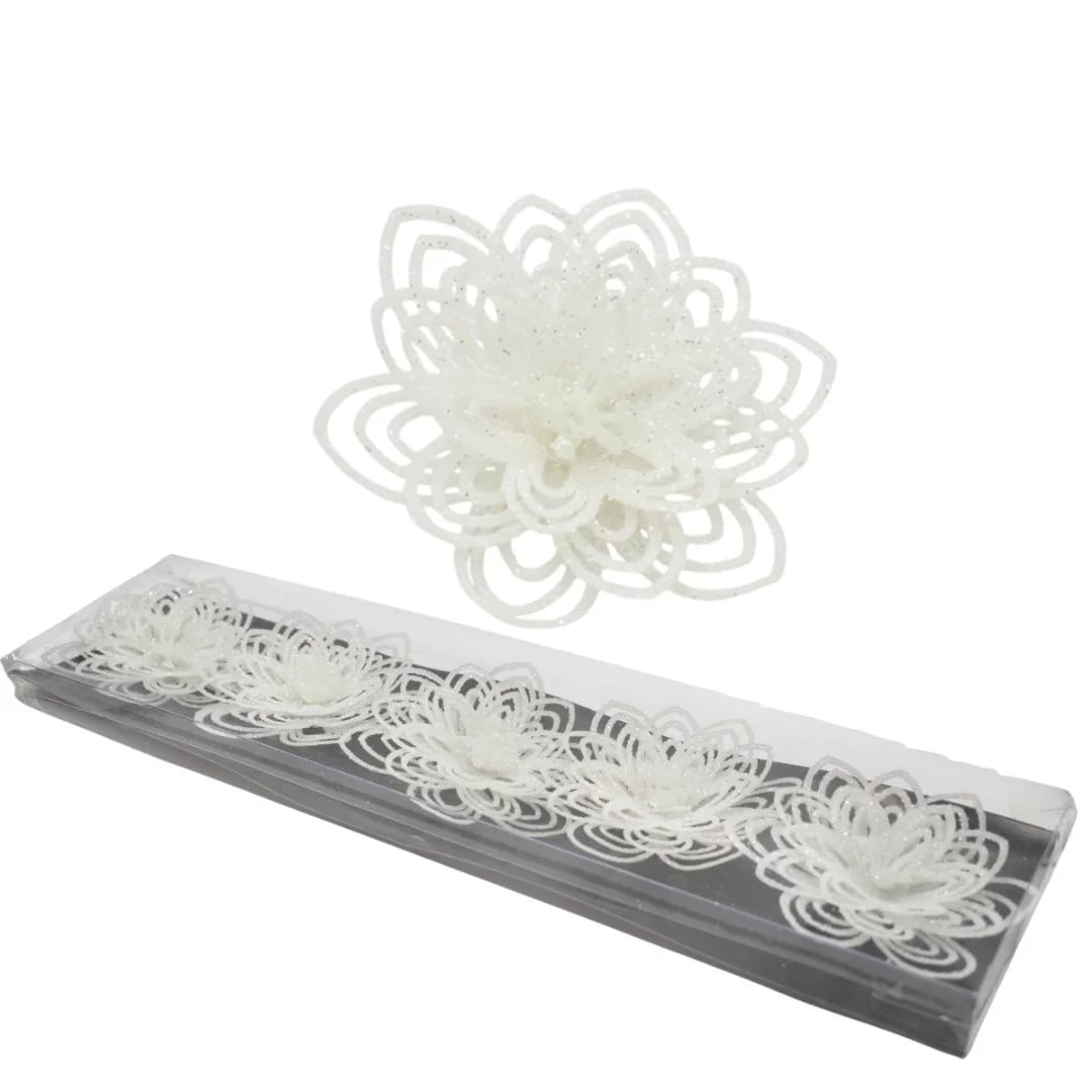 Adorno de Navidad flores con prendedor. Blanco — Pack x 5