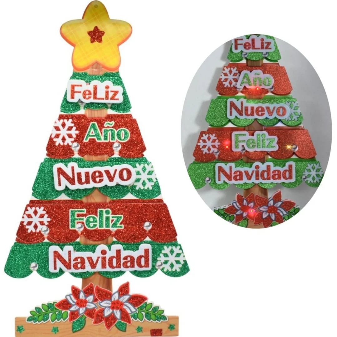 Adorno cartel navideño con luces 40 × 22 cm