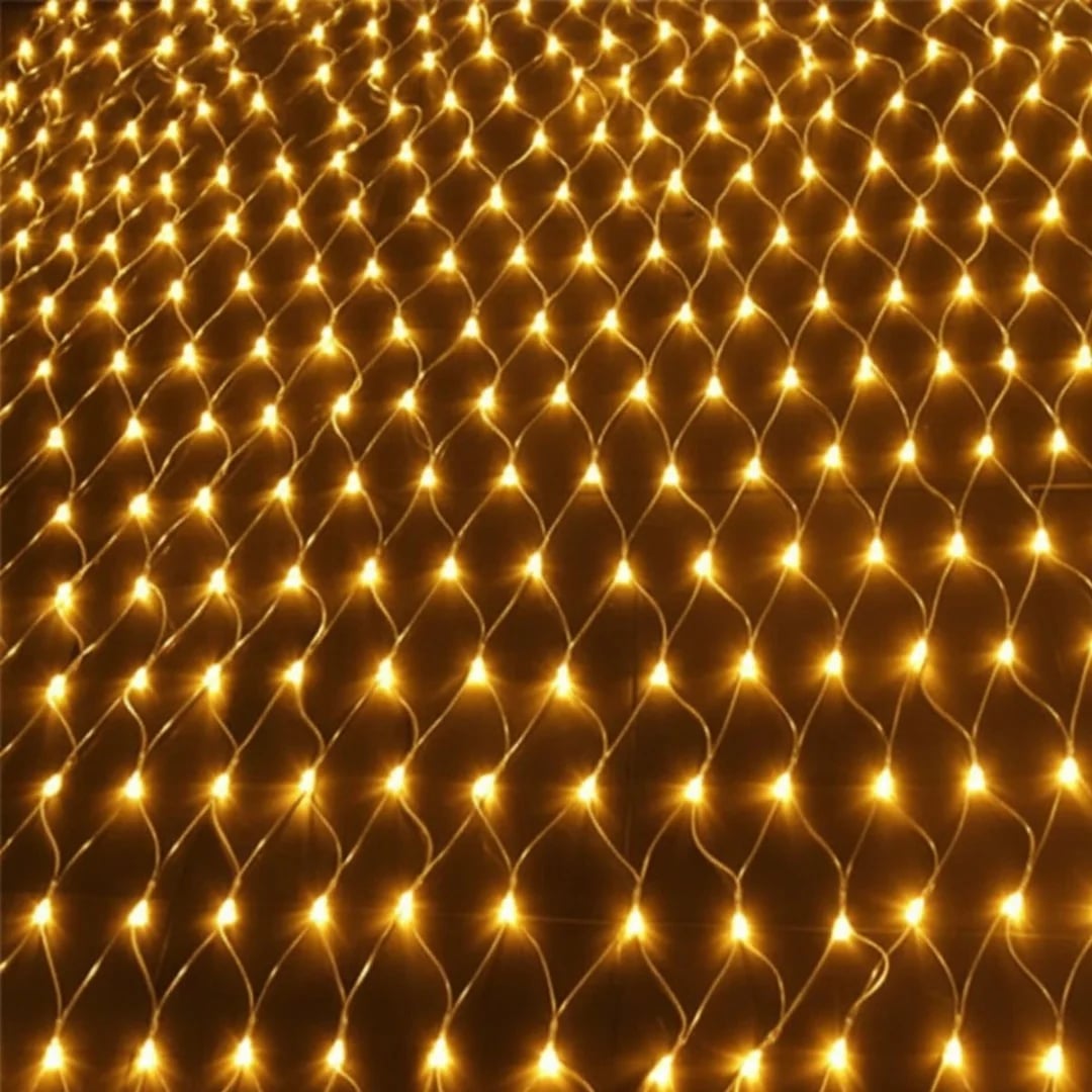 Cortina red de luz cálida 3 × 1,5 mts