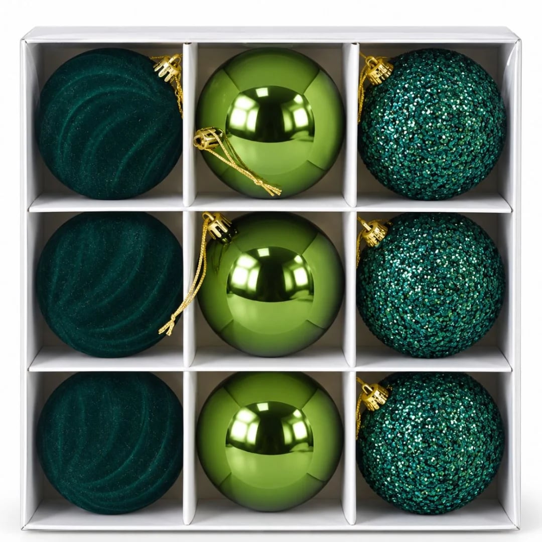 Bolas de Navidad verde 8 cm — Pack x 9