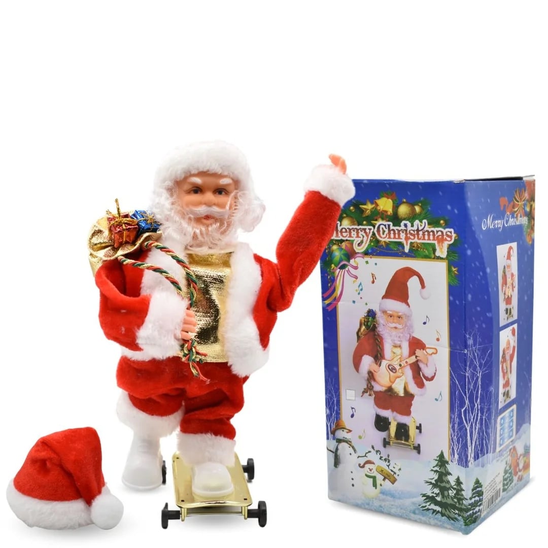 Papá Noel en skate con luz sonido y movimiento 24,5 × 11 cm