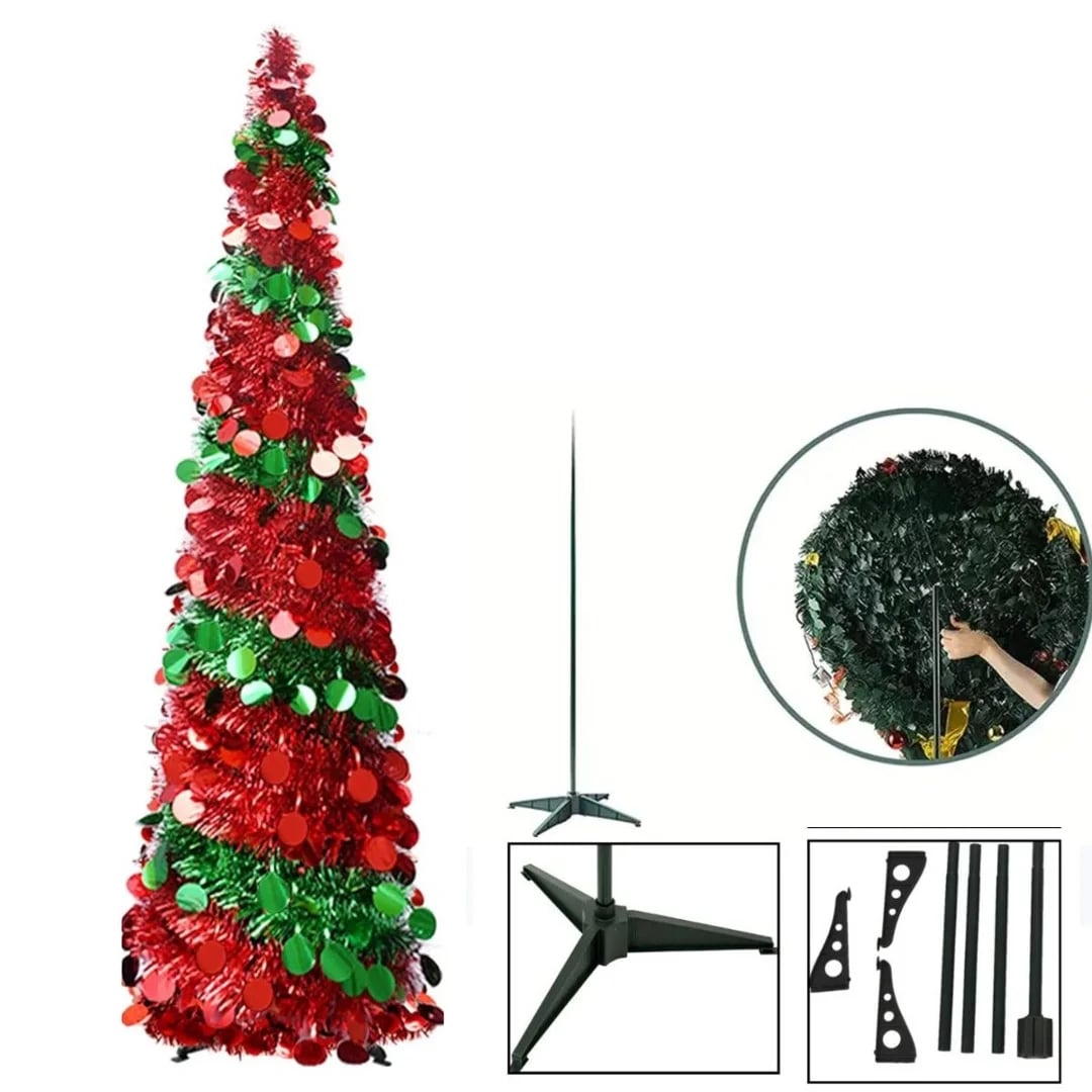 Árbol de Navidad espiral plegable verde y rojo 150 cm