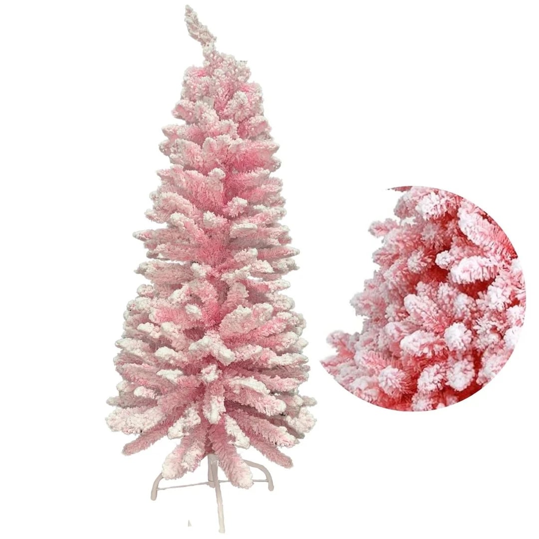 Árbol de Navidad rosado nevado 210 cm