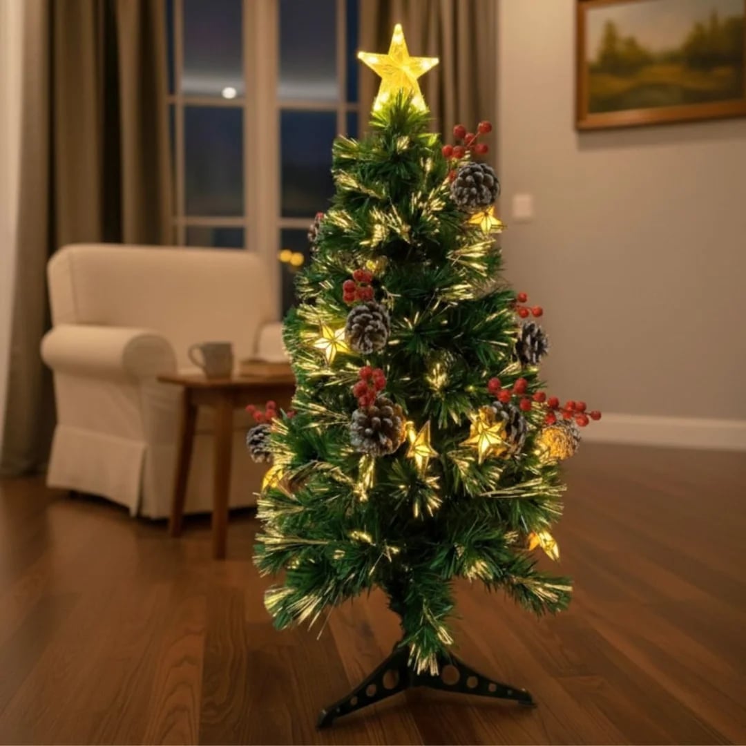 Árbol de Navidad con adornos y luces 90 cm