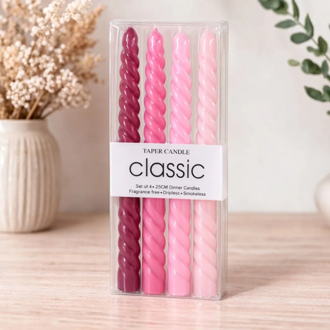 Vela cónica espiral rosa de cera — Pack x 4