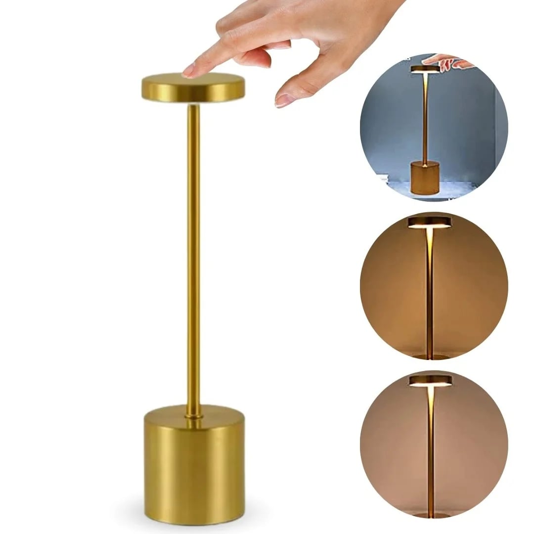 Lámpara LED táctil recargable dorada 34 cm