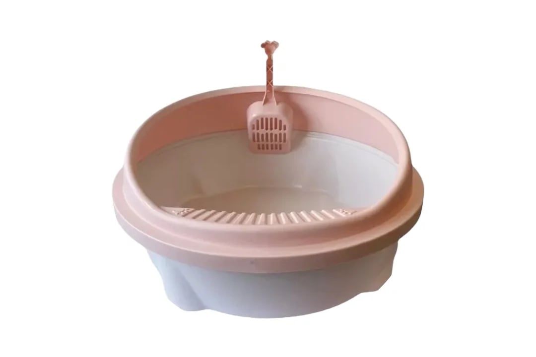 Arenero para gato con pala rosa y blanco 48 × 45 × 25 cm